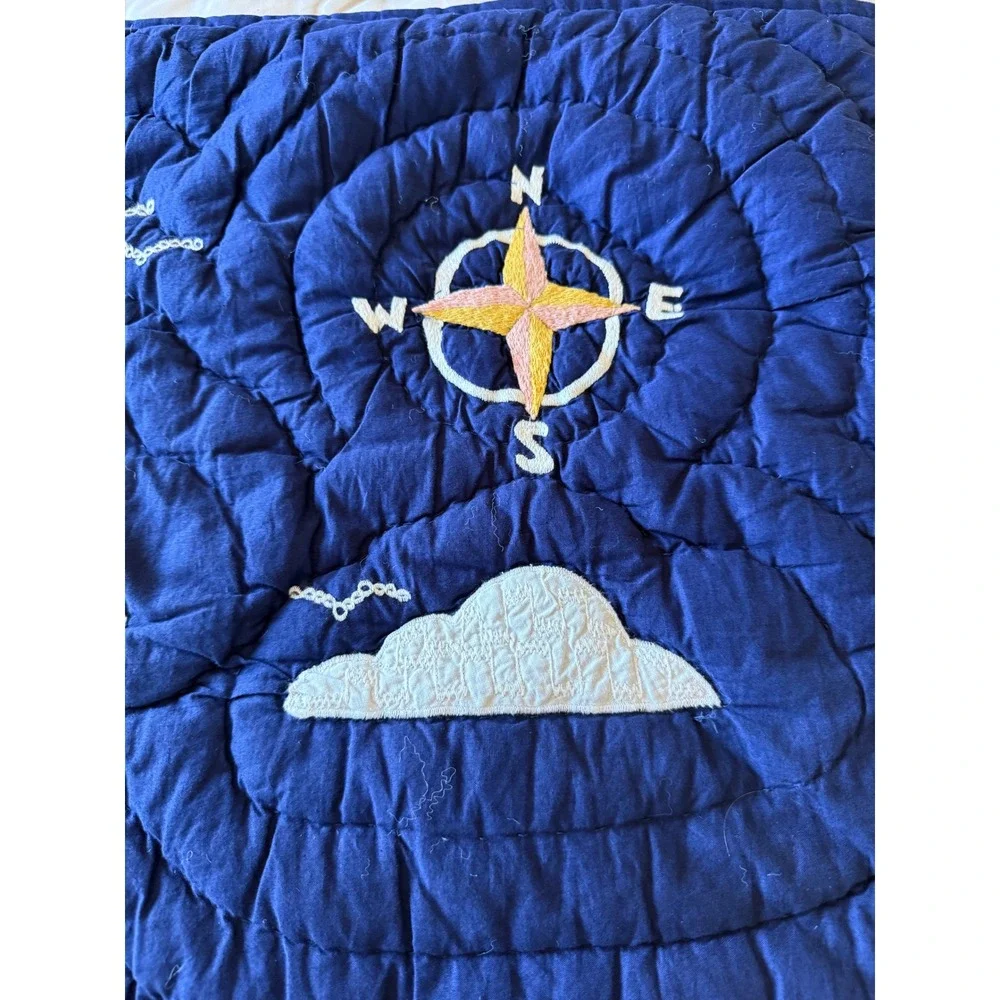 Pottery Barn Kids Pillow Shams Set of 2 Navy Blue EUC Quilted Celestial Sun